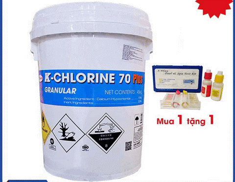 HOÁ CHẤT KHỬ TRÙNG K-CHLORINE 70 PLUS (CALCIUM HYPOCHLORITE) | THÙNG 45KG